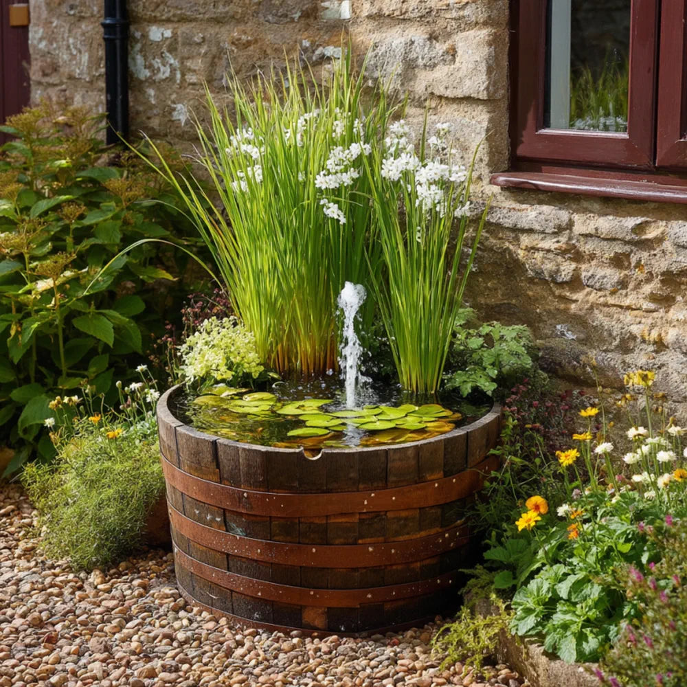jitoossheed 90cm Giant Rustic Oak Half Barrel Wildlife Pond Kit