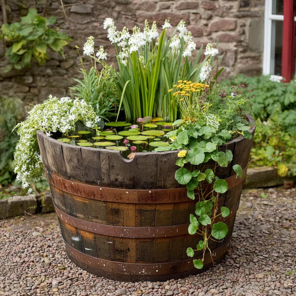 jitoossheed 90cm Giant Rustic Oak Half Barrel Wildlife Pond Kit